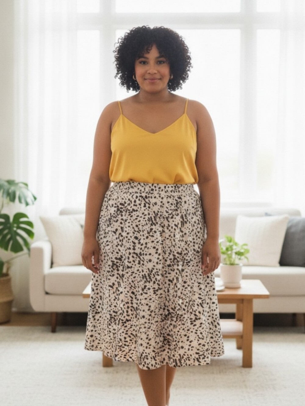 SHEIN Cream & Black Animal Print Midi Skirt - Elastic Waist - size 2XL